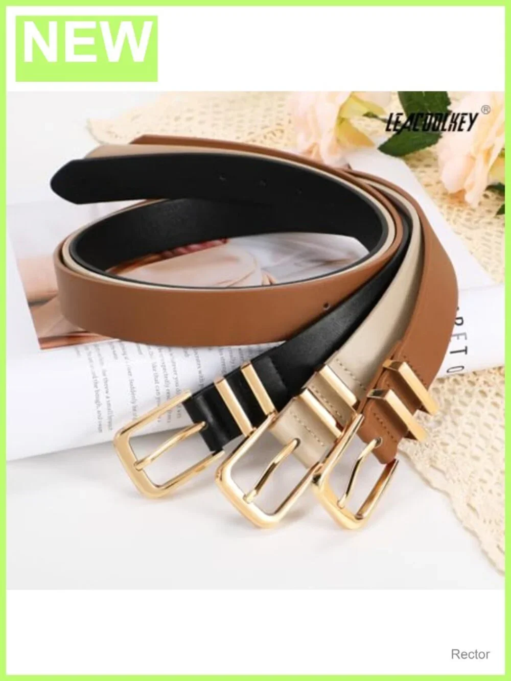 3 Pack Faux Leather Belts for Women Gold Buckle Dress Belt Set
